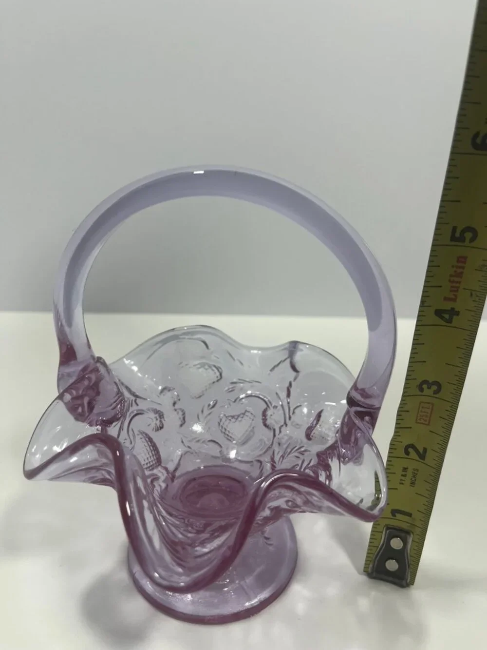Vintage Lavender Purple Glass Basket – Embossed Fruit / Strawberry Pattern
